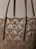 Beige Quilted Emblem Logo Small Tote Bag  Women