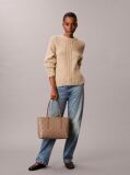 Beige Quilted Emblem Logo Small Tote Bag  Women