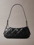 Black Quilted Emblem Logo Small Shoulder Bag  Women