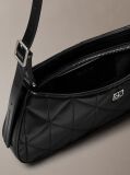 Black Quilted Emblem Logo Small Shoulder Bag  Women