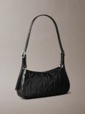 Black Quilted Emblem Logo Small Shoulder Bag  Women