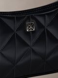 Black Quilted Emblem Logo Small Shoulder Bag  Women