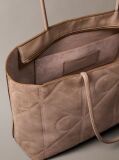 Beige Embossed Emblem Logo Sueded Tote Bag  Women