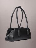Black Emblem Logo Pebble Shoulder Bag  Women