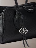 Black Emblem Logo Pebble Shoulder Bag  Women