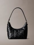 Black Debossed Allover Emblem Logo Small Shoulder Bag  Women
