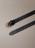 Black Full Grain Leather Skinny Logo Belt  Women