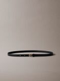 Black Full Grain Leather Skinny Logo Belt  Women