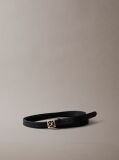 Black Full Grain Leather Skinny Logo Belt  Women