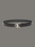 Black Full Grain Leather Logo Belt  Women