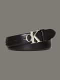 Black Full Grain Leather Logo Belt  Women