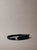 Black Full Grain Leather Skinny Logo Belt  Women