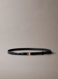 Black Full Grain Leather Skinny Logo Belt  Women