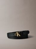 Black Micropebble Leather Monogram Buckle Belt  Women