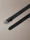 Black Micropebble Leather Monogram Buckle Belt  Women