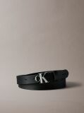 Black Micropebble Leather Monogram Buckle Belt  Women