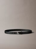 Black Micropebble Leather Monogram Buckle Belt  Women