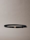 Black Skinny Leather Monogram Logo Belt  Women