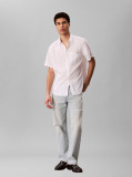 White Short Sleeve Solid Causal Linen Classic Shirt  Men