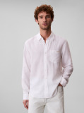 White Long Sleeve Solid Casual Linen Classic Shirt  Men