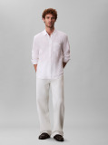 White Long Sleeve Solid Casual Linen Classic Shirt  Men
