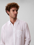 White Long Sleeve Solid Casual Linen Classic Shirt  Men