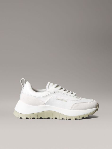 White Leather and Mesh Mixed Material Trainers  Women