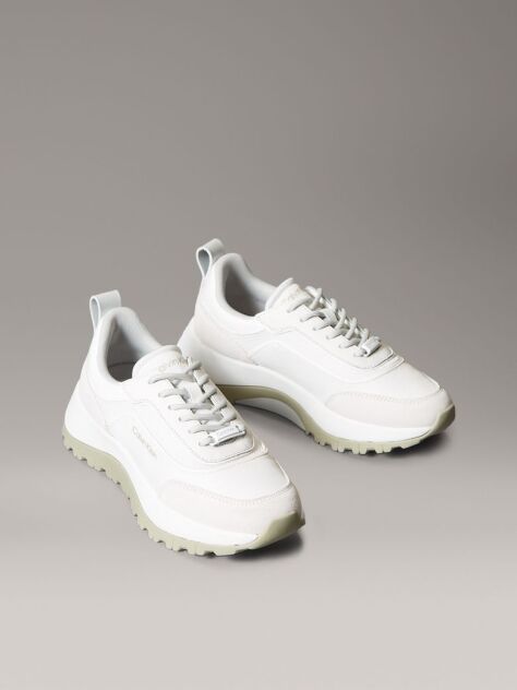 White Leather and Mesh Mixed Material Trainers  Women