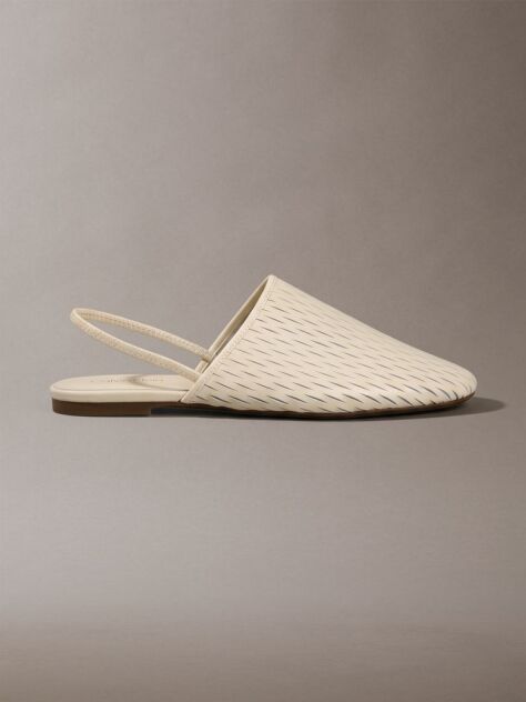 Beige Leather Slingback Mules  Women