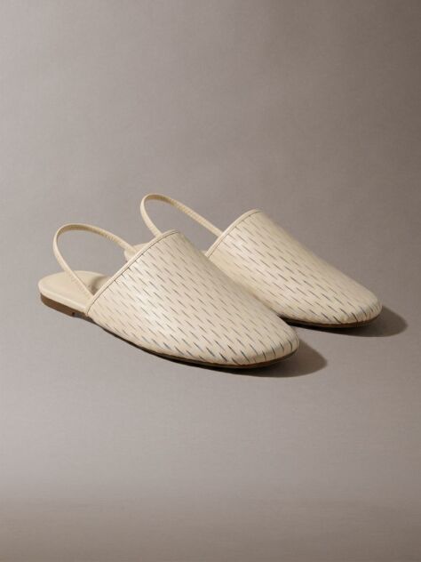 Beige Leather Slingback Mules  Women