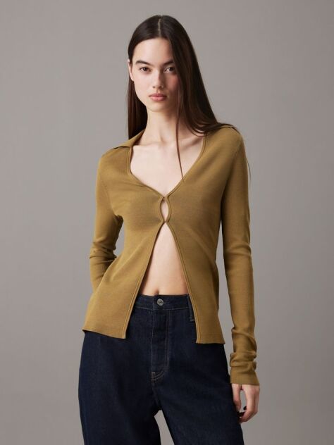Green Slim Stretch Knit Cardigan  Women