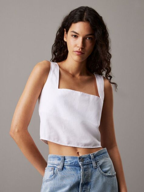 White Soft Cotton Linen Twill Top  Women