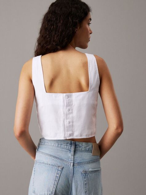 White Soft Cotton Linen Twill Top  Women