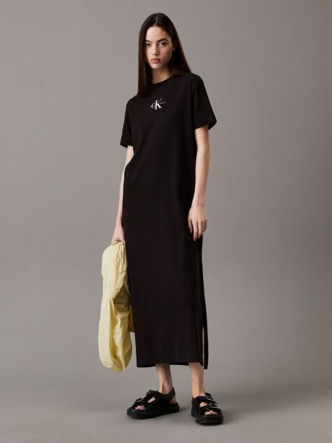 Black Ribbed Cotton Maxi T-shirt Dress  Women