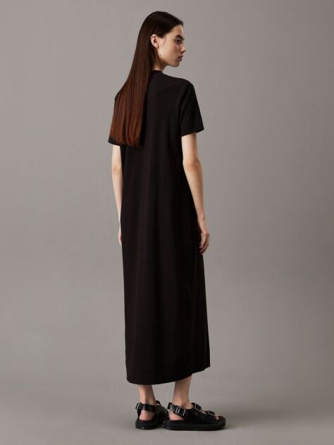 Black Ribbed Cotton Maxi T-shirt Dress  Women