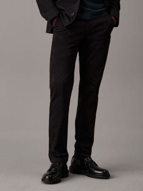 Black Slim Sateen Chino Trousers  Men