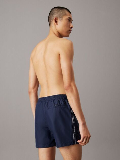 Blue Medium Drawstring Swim Shorts - Logo Tape  Men