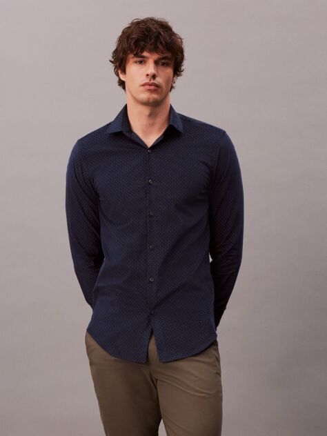 Blue Slim Fit Micro Print Corduroy Shirt  Men