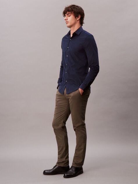 Blue Slim Fit Micro Print Corduroy Shirt  Men