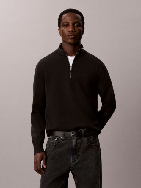 Black Quarter Zip Jumper  Men