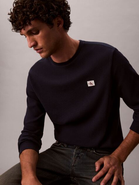 Blue Long Sleeve Waffle T-shirt  Men