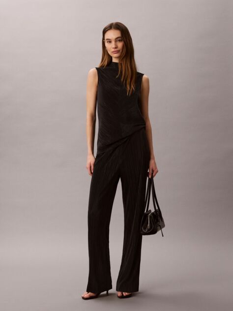 Black Plisse Pull-On Lounge Trousers  Women