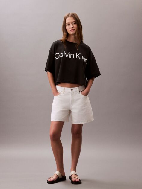 Black Logo Graphic Boxy Cropped T-Shirt  Women