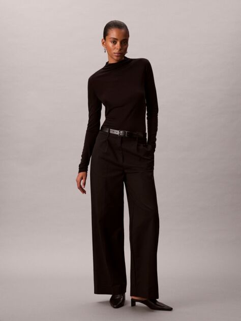 Black Slim Mock Neck Top  Women