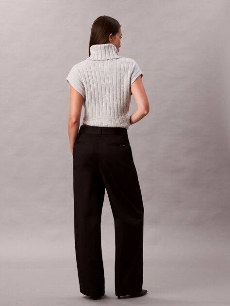 Black Cotton Twill Belted Trousers  Women