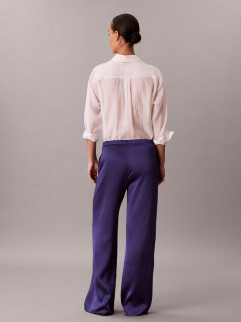 Blue Hammered Satin Textured Trousers  Women