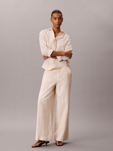 Pink Relaxed Sheer Stripe Crinkle Trousers  Women