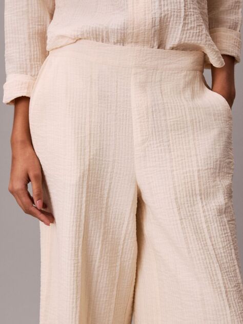 Pink Relaxed Sheer Stripe Crinkle Trousers  Women