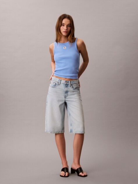 Blue Cotton Stretch Rib Tank Top  Women