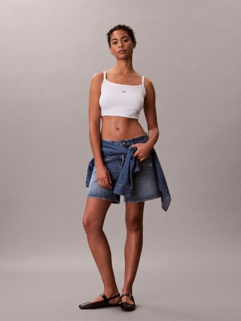 White Cropped Ribbed Cotton Cami Top  Women